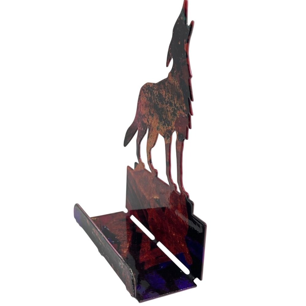 Business Card Holder Howling Coyote Wolf Southwestern Metal Office Desk Vintage - Picture 3 of 8